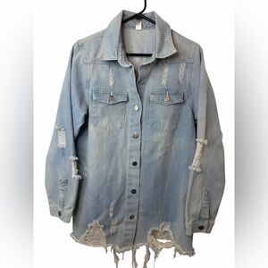 Distressed Light Blue Denim Jacket Shirt